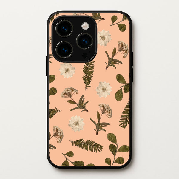Leaves And Pressed Flowers Peach Pattern   - Floral Phone Case for iPhone 14 Pro Max