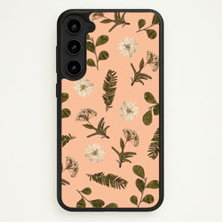 Leaves And Pressed Flowers Peach Pattern   - Floral Phone Case for Galaxy S23 Plus