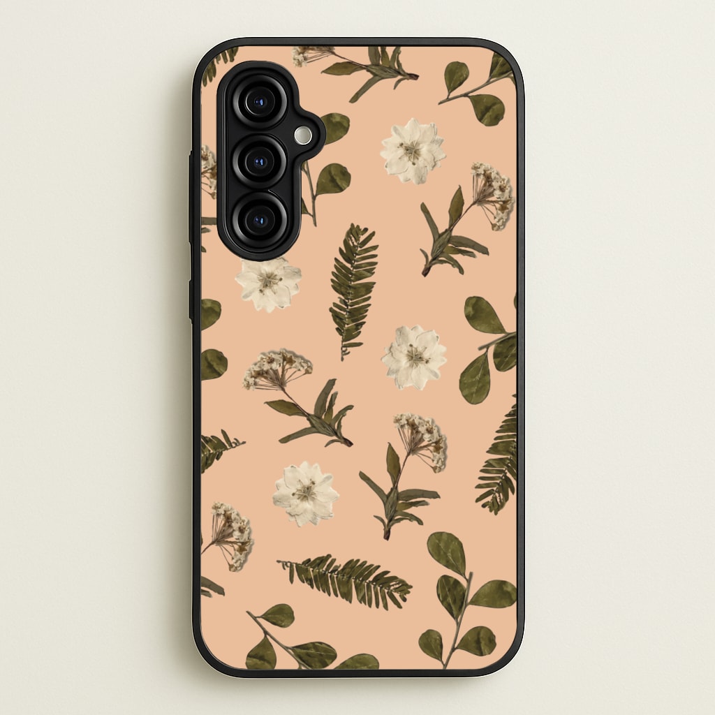 Leaves And Pressed Flowers Peach Pattern   - Floral Phone Case for Galaxy A54