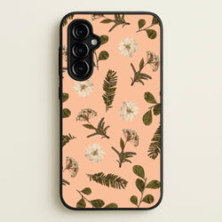 Leaves And Pressed Flowers Peach Pattern   - Floral Phone Case for Galaxy A54
