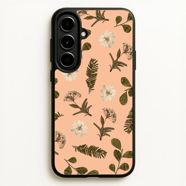 Leaves And Pressed Flowers Peach Pattern   - Floral Phone Case for Galaxy A56