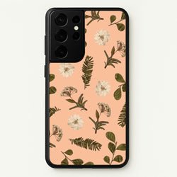 Leaves And Pressed Flowers Peach Pattern   - Floral Phone Case for Galaxy S21 Ultra