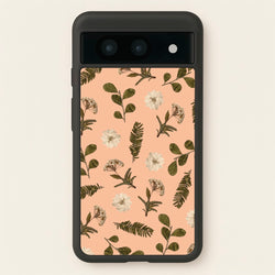 Leaves And Pressed Flowers Peach Pattern   - Floral Phone Case for Google Pixel 8a