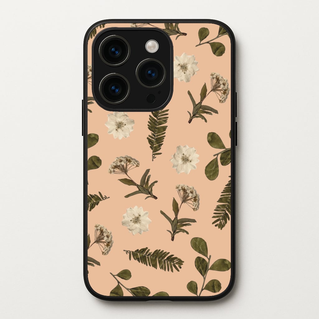 Leaves And Pressed Flowers Peach Pattern   - Floral Phone Case for iPhone 14 Pro