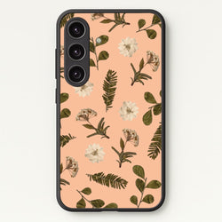 Leaves And Pressed Flowers Peach Pattern   - Floral Phone Case for Galaxy S24 Plus
