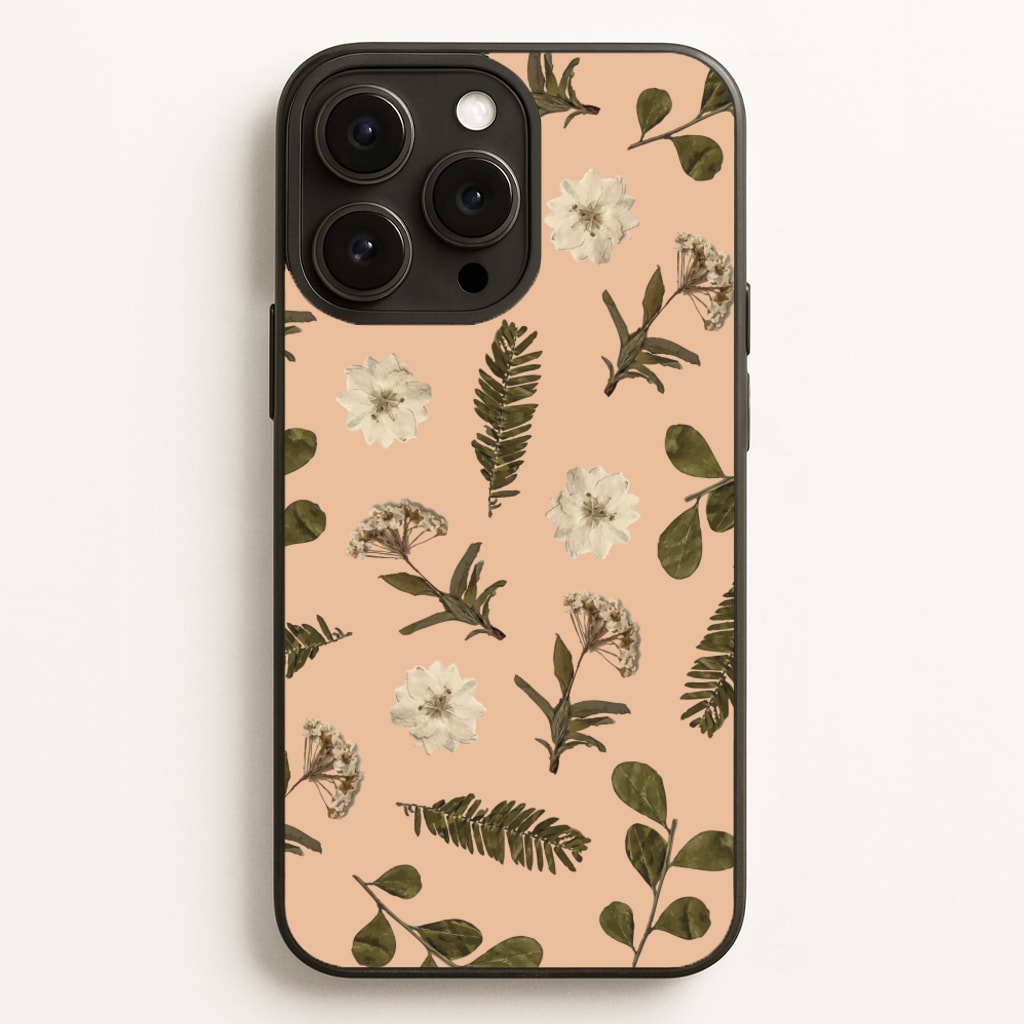 Leaves And Pressed Flowers Peach Pattern   - Floral Phone Case for iPhone 12 Pro Max