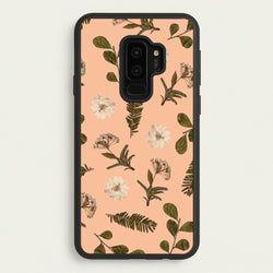 Leaves And Pressed Flowers Peach Pattern   - Floral Phone Case for Galaxy S9 Plus