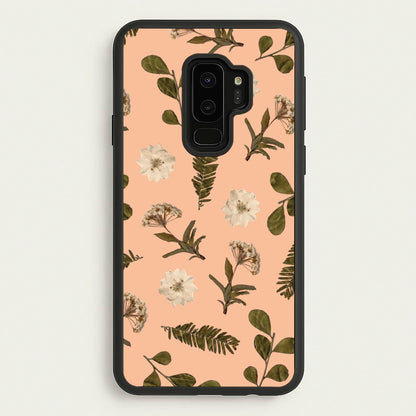 Leaves And Pressed Flowers Peach Pattern   - Floral Phone Case for Galaxy S9 Plus