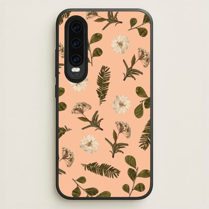 Leaves And Pressed Flowers Peach Pattern   - Floral Phone Case for Huawei P30
