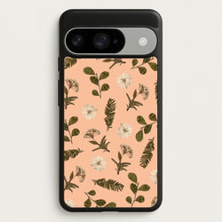 Leaves And Pressed Flowers Peach Pattern Phone Case for Google Pixel 10 / 10 Pro