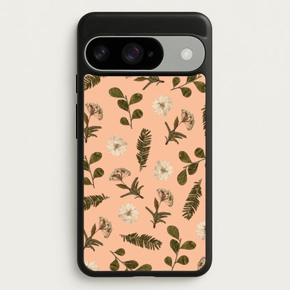 Leaves And Pressed Flowers Peach Pattern Phone Case for Google Pixel 10 / 10 Pro