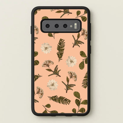 Leaves And Pressed Flowers Peach Pattern   - Floral Phone Case for Galaxy S10
