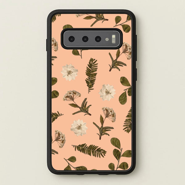 Leaves And Pressed Flowers Peach Pattern   - Floral Phone Case for Galaxy S10