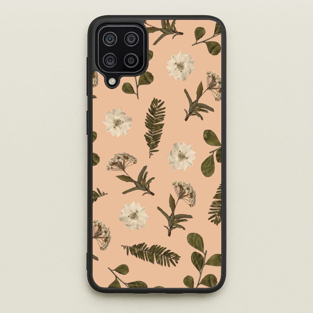 Leaves And Pressed Flowers Peach Pattern   - Floral Phone Case for Galaxy A12