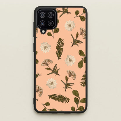 Leaves And Pressed Flowers Peach Pattern   - Floral Phone Case for Galaxy A12
