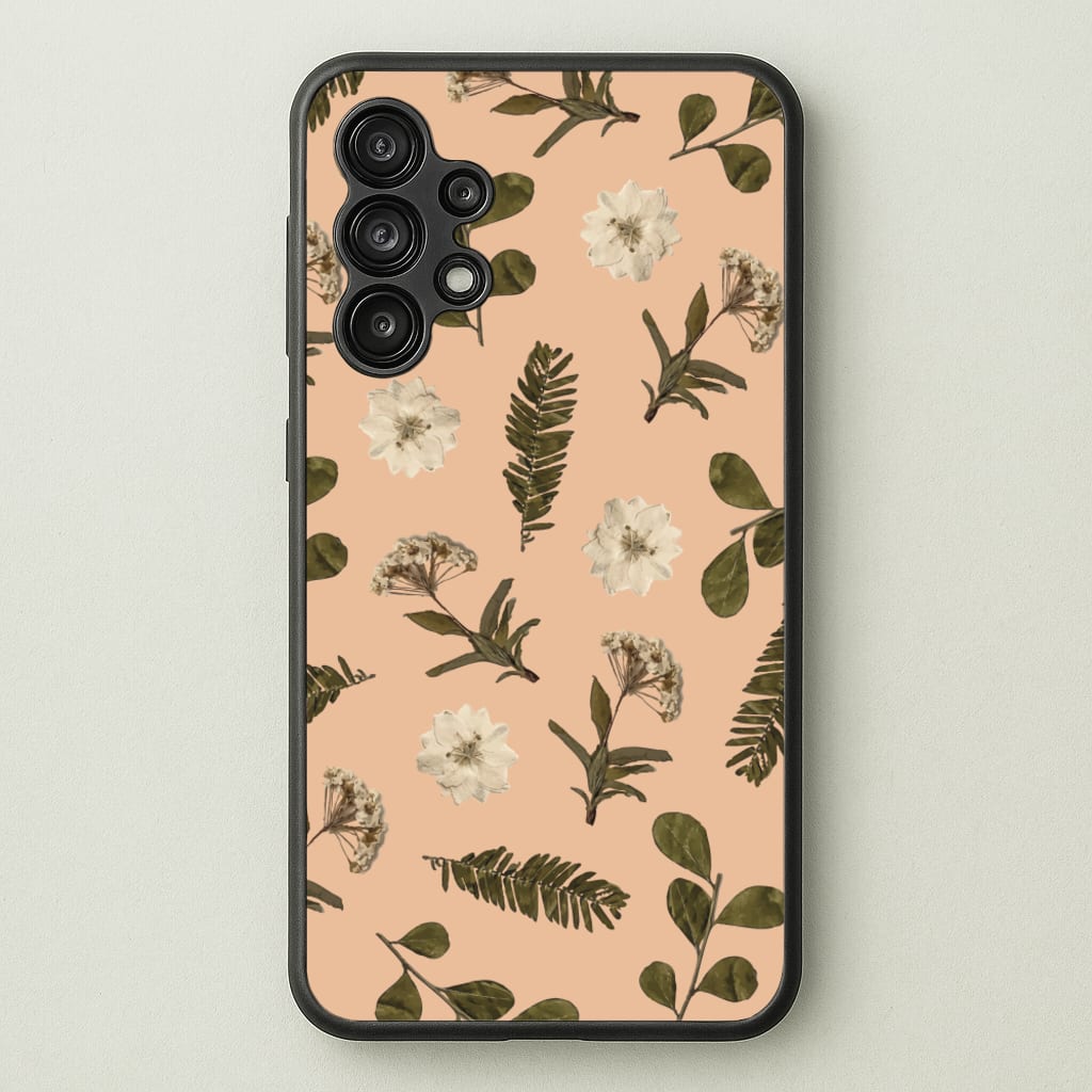 Leaves And Pressed Flowers Peach Pattern   - Floral Phone Case for Galaxy A13