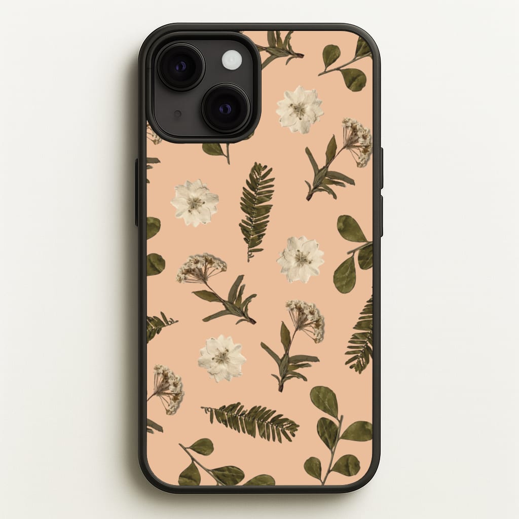 Leaves And Pressed Flowers Peach Pattern   - Floral Phone Case for iPhone 13