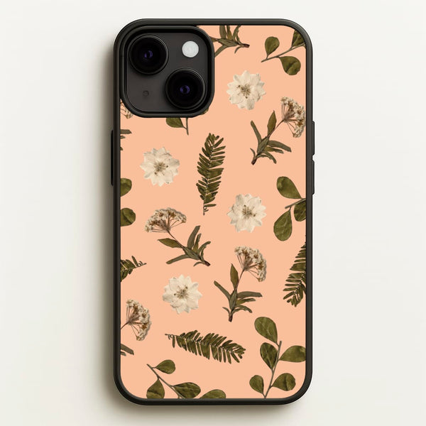 Leaves And Pressed Flowers Peach Pattern   - Floral Phone Case for iPhone 13