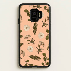 Leaves And Pressed Flowers Peach Pattern   - Floral Phone Case for Galaxy S9