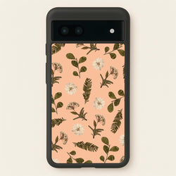 Leaves And Pressed Flowers Peach Pattern   - Floral Phone Case for Google Pixel 6a