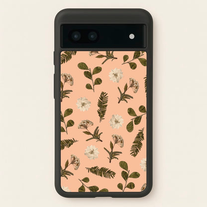 Leaves And Pressed Flowers Peach Pattern   - Floral Phone Case for Google Pixel 6a