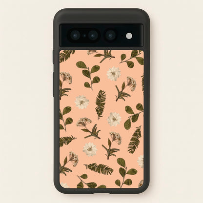 Leaves And Pressed Flowers Peach Pattern   - Floral Phone Case for Google Pixel 7 Pro