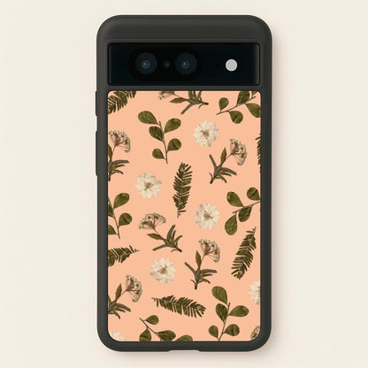 Leaves And Pressed Flowers Peach Pattern   - Floral Phone Case for Google Pixel 8