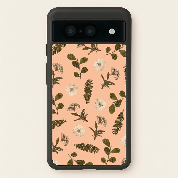 Leaves And Pressed Flowers Peach Pattern   - Floral Phone Case for Google Pixel 8