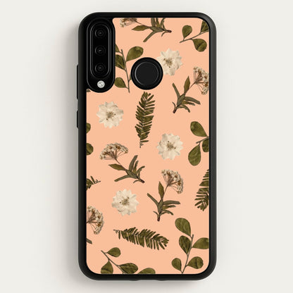 Leaves And Pressed Flowers Peach Pattern   - Floral Phone Case for Huawei P30 Lite