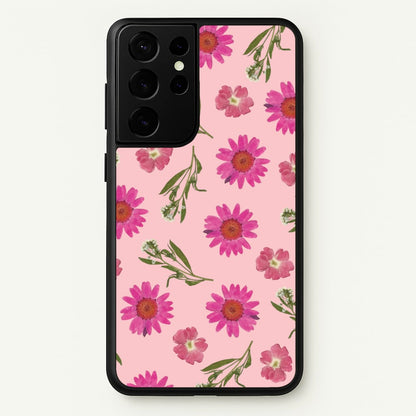 Pressed Pink Flowers Pattern   - Floral Phone Case for Galaxy S21 Ultra