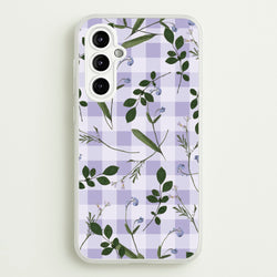 Checkered Pressed Flowers Pattern  - Floral Phone Case for Galaxy A14