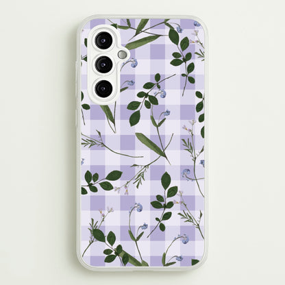 Checkered Pressed Flowers Pattern  - Floral Phone Case for Galaxy A14