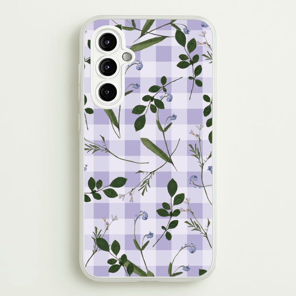 Checkered Pressed Flowers Pattern  - Floral Phone Case for Galaxy A14