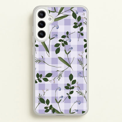 Checkered Pressed Flowers Pattern  - Floral Phone Case for Galaxy A34