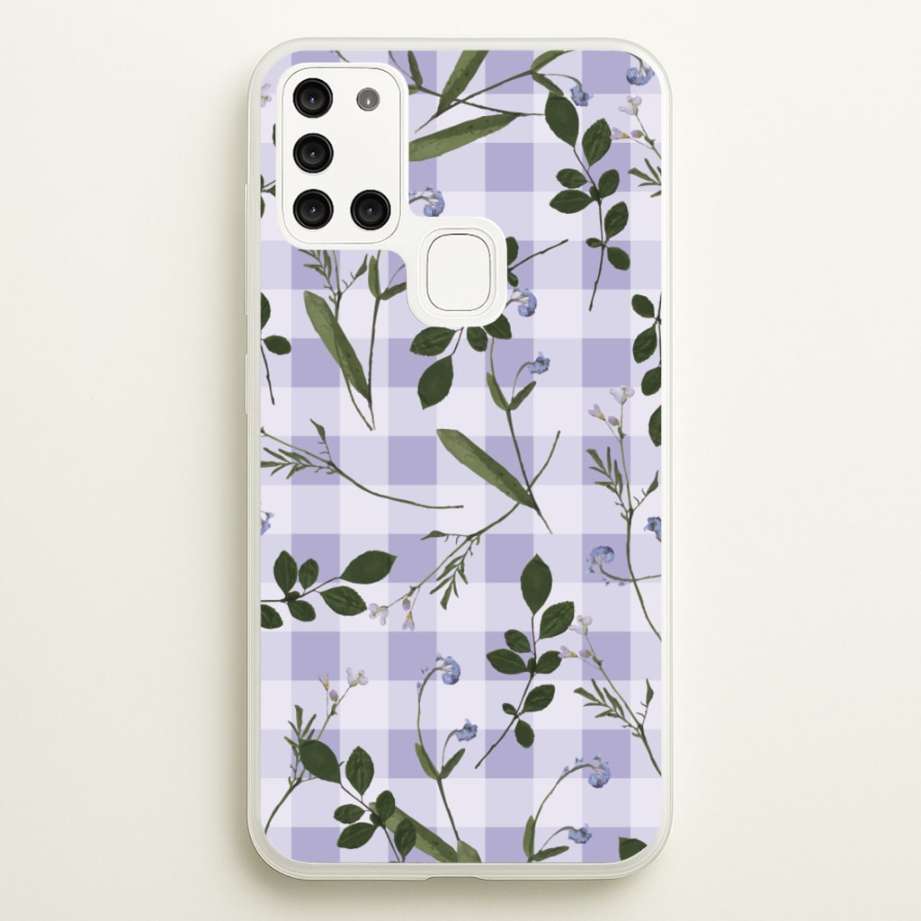 Checkered Pressed Flowers Pattern  - Floral Phone Case for Galaxy A21s
