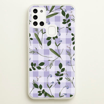 Checkered Pressed Flowers Pattern  - Floral Phone Case for Galaxy A21s