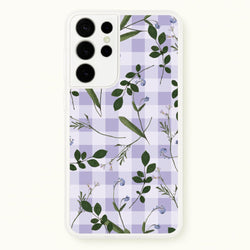 Checkered Pressed Flowers Pattern  - Floral Phone Case for Galaxy S21 Ultra