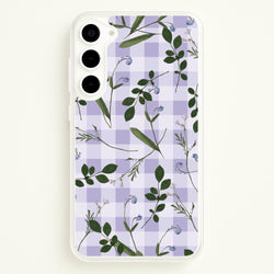 Checkered Pressed Flowers Pattern  - Floral Phone Case for Galaxy S23 Plus
