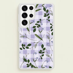 Checkered Pressed Flowers Pattern  - Floral Phone Case for Galaxy S22 Ultra