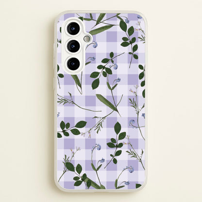 Checkered Pressed Flowers Pattern  - Floral Phone Case for Galaxy A54