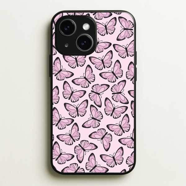 Pink And Black Butterfly - Butterfly Patterns  - Butterfly Patterns Phone Case for iPhone 15
