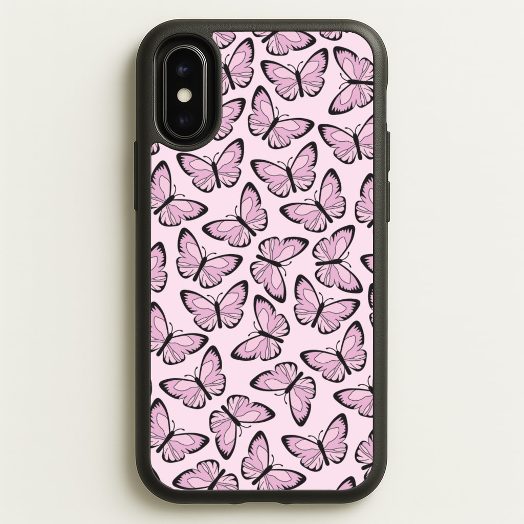 Pink And Black Butterfly - Butterfly Patterns  - Butterfly Patterns Phone Case for iPhone X / XS