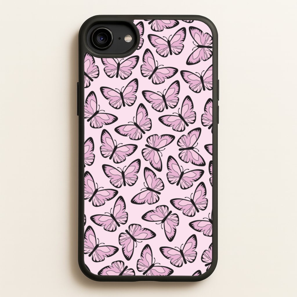 Pink And Black Butterfly - Butterfly Patterns  - Butterfly Patterns Phone Case for iPhone 6 / 7 / 8 / SE