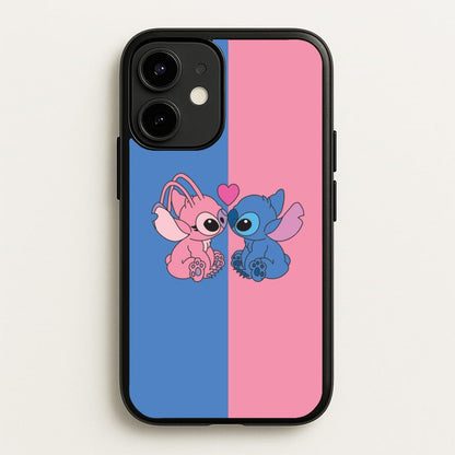 Angel And Blue Alien - Pink Alien  - Angel Stitch Phone Case for iPhone 12 / 12 Pro