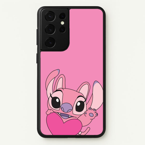Holding Heart - Pink Alien  - Angel Stitch Phone Case for Galaxy S21 Ultra