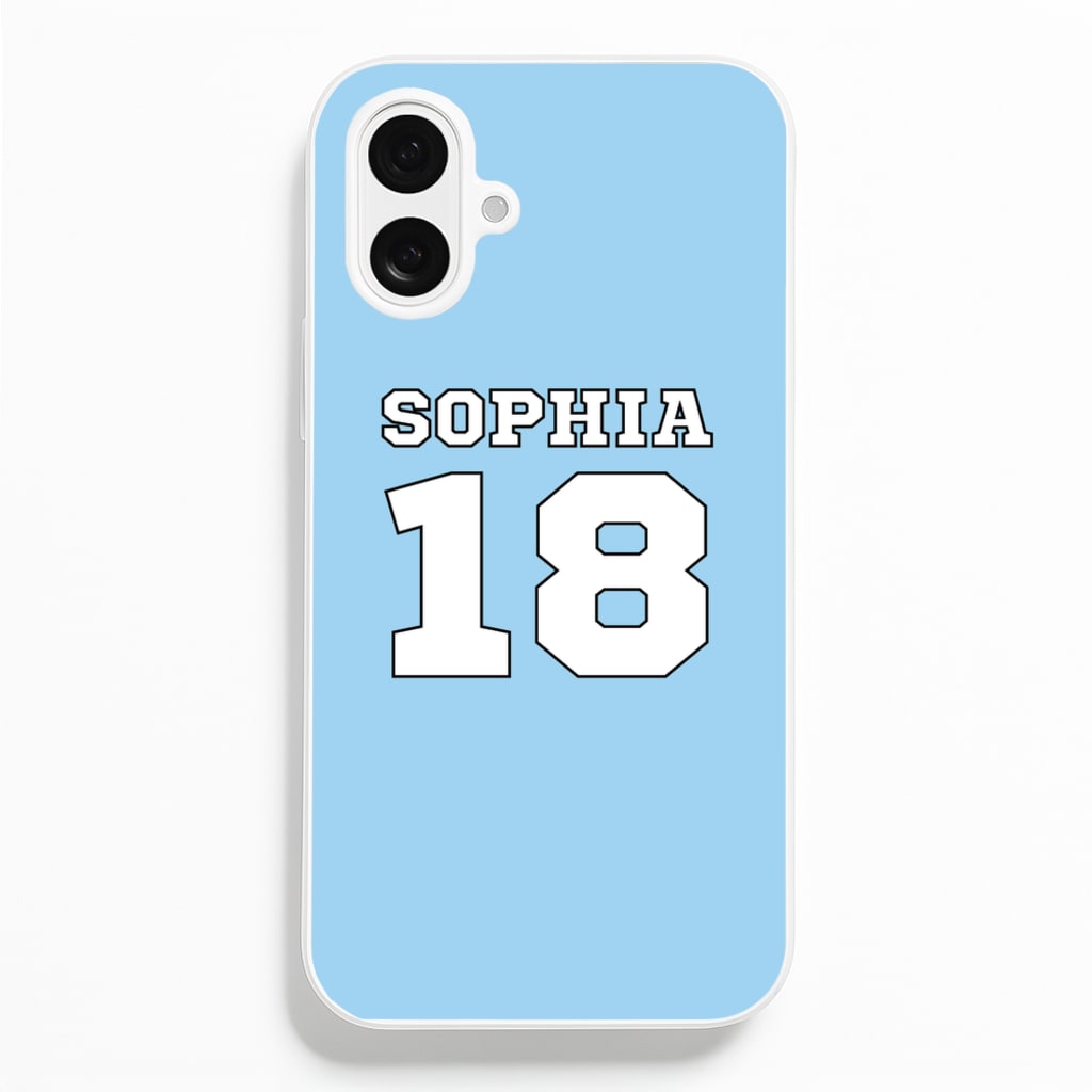 Light Blue - Personalised Football  - Football Phone Case for iPhone 16 Plus