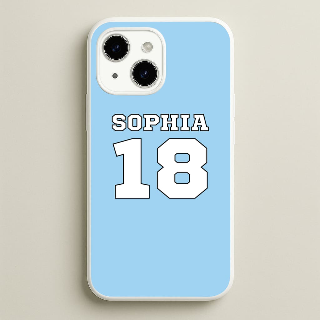 Light Blue - Personalised Football  - Football Phone Case for iPhone 15 Plus