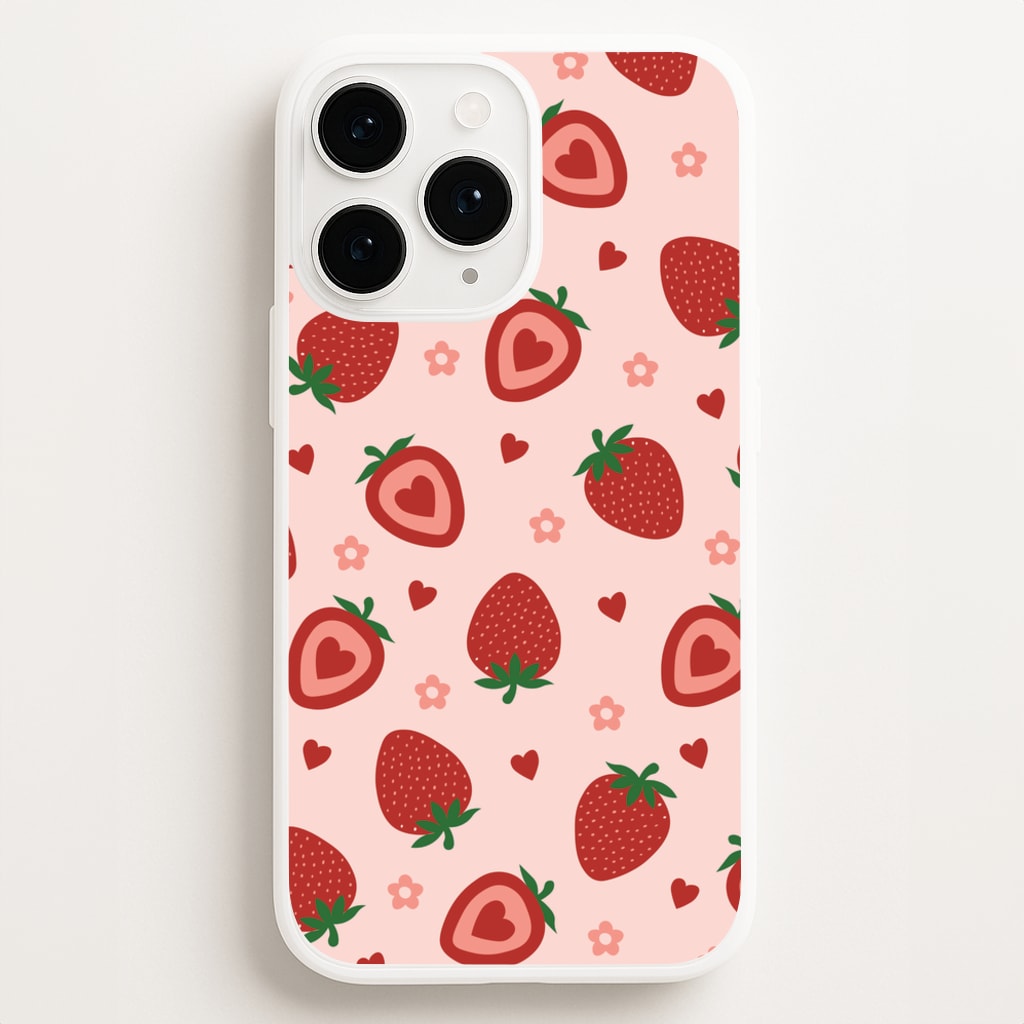 Strawberries And Hearts - Fruit Patterns Phone Case