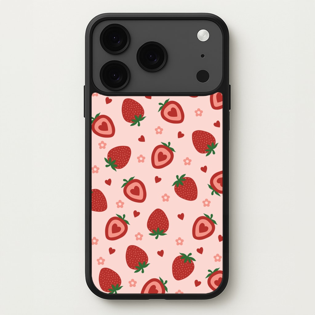 Strawberries And Hearts - Fruit Patterns Phone Case for iPhone 17 Pro Max