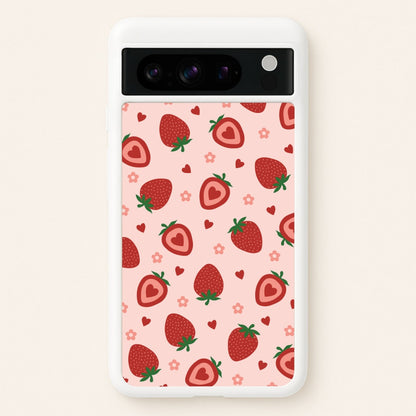 Strawberries And Hearts - Fruit Patterns  - Fruit Patterns Phone Case for Google Pixel 8 Pro